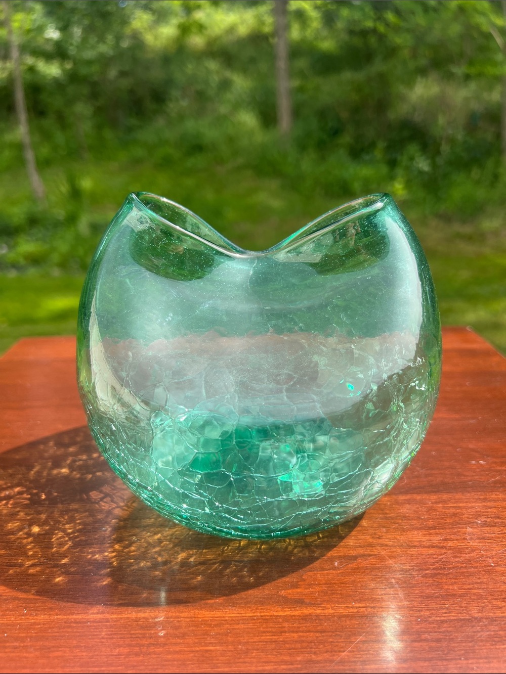 Vintage Blenko Seafoam Green Crackle Glass Pinched Vase